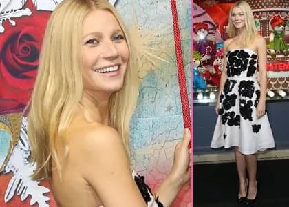 Gwyneth Paltrow indossa un abito Prada per l’inaugurazione del maxistore Printemps