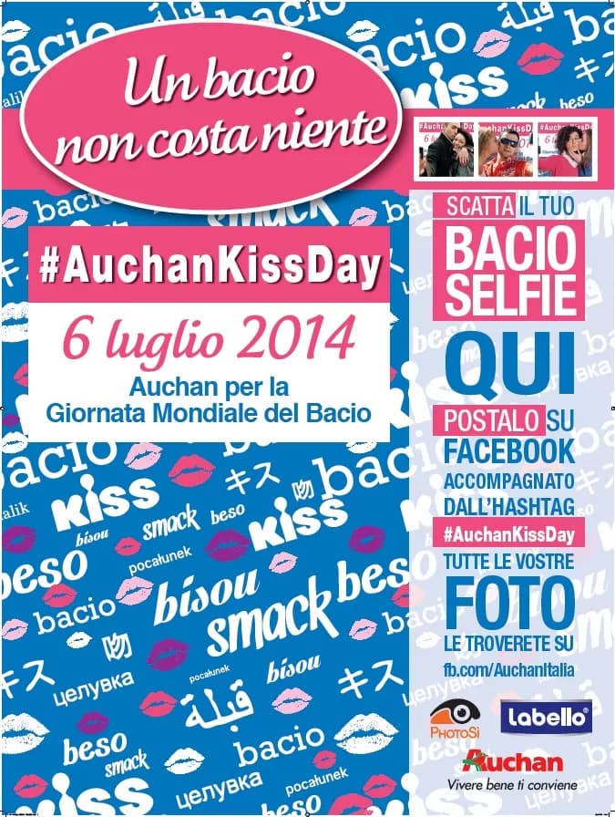 Curiosità, domenica 6 luglio l’Auchan Kiss Day: un selfie al bacio in tutti gli ipermercati d’Italia