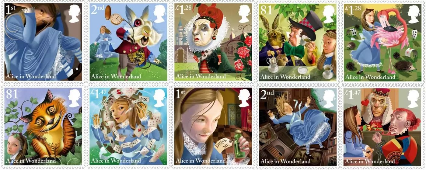 Gli splendidi francobolli per celebrare i 150 anni di “Alice nel paese delle Meraviglie” [FOTO]