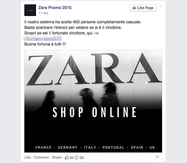 Occhio al fake: Come vincere 500€ da spendere da Zara