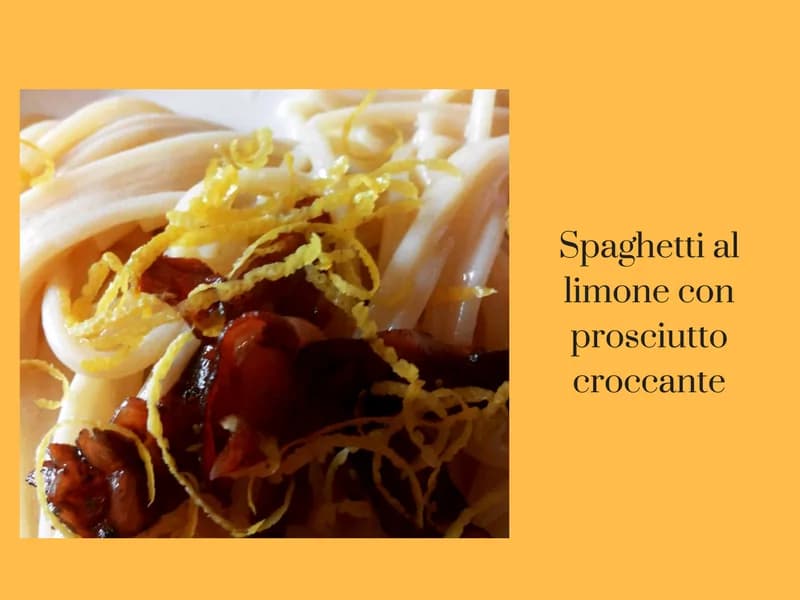 Spaghetti al limone con prosciutto croccante